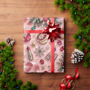 Luxury Blush Pink Jewel Cosmetics Christmas Wrapping Paper