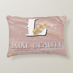 Luxury Blush Pink Marble Beauty Salon Logo Accent Pillow