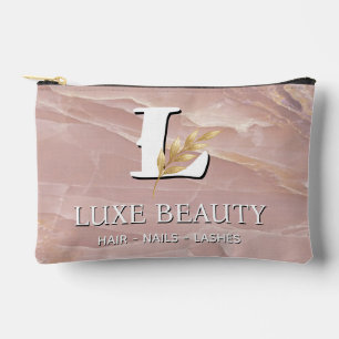 Luxury Blush Pink Marble Beauty Salon Logo Accessory Pouch