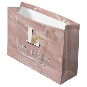 Luxury Blush Pink Marble Beauty Salon Logo Large Gift Bag