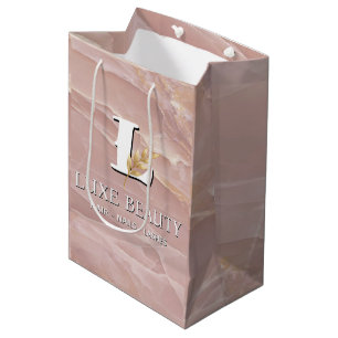 Luxury Blush Pink Marble Beauty Salon Logo Medium Gift Bag