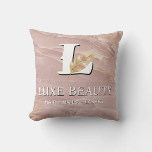 Luxury Blush Pink Marble Beauty Salon Logo Throw Pillow