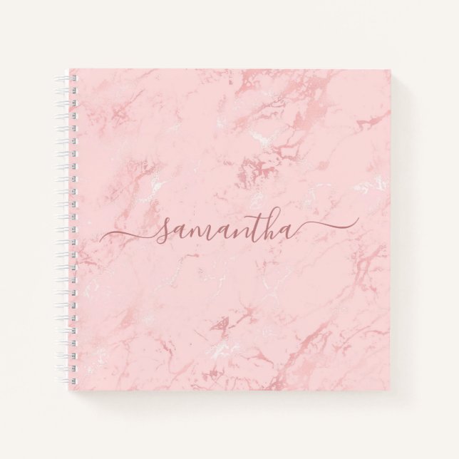Luxury Blush Pink Marble Signature Name Notebook (Front)