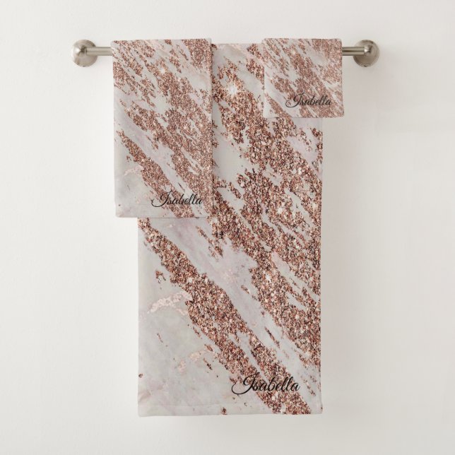 Luxury Blush Pink Rose Glitter Marble Customize Bath Towel Set (Insitu)