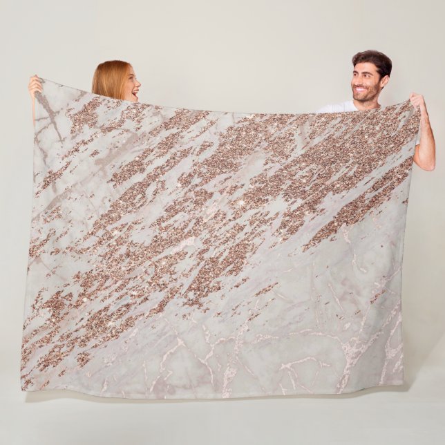 Luxury Blush Pink Rose Glitter Marble Fleece Blanket (In Situ)