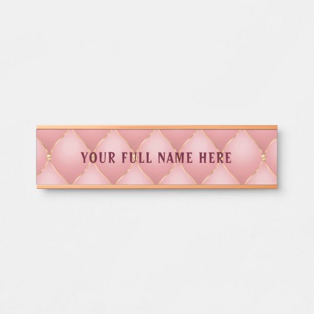 Luxury Blush Pink Rose Gold Diamond Custom Name Door Sign (Front)