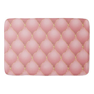 Luxury Blush Pink Rose Gold Diamond Tufted Pattern Bath Mat