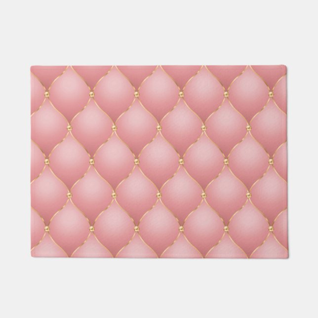 Luxury Blush Pink Rose Gold Diamond Tufted Pattern Doormat (Front)