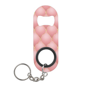 Luxury Blush Pink Rose Gold Diamond Tufted Pattern Keychain Bottle Opener
