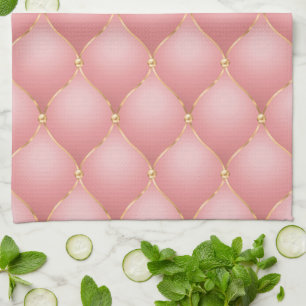 Luxury Blush Pink Rose Gold Diamond Tufted Pattern Kitchen Towel