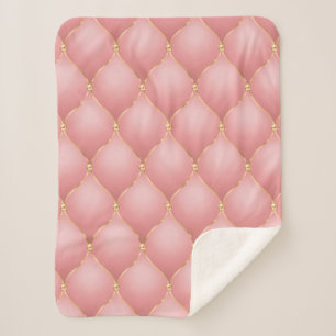 Luxury Blush Pink Rose Gold Diamond Tufted Pattern Sherpa Blanket