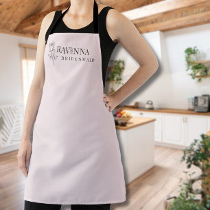 Luxury Blush Pink Rose Line Art Personalized Name Apron