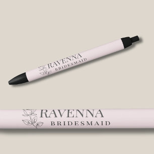 Luxury Blush Pink Rose Line Art Personalized Name Black Ink Pen
