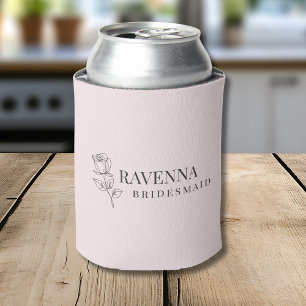 Luxury Blush Pink Rose Line Art Personalized Name Can Cooler