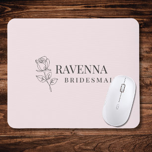 Luxury Blush Pink Rose Line Art Personalized Name Mouse Pad