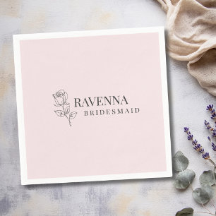 Luxury Blush Pink Rose Line Art Personalized Name  Napkin