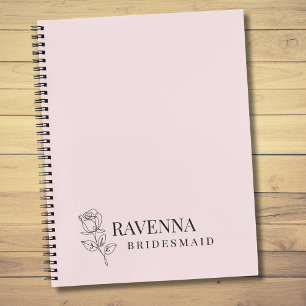 Luxury Blush Pink Rose Line Art Personalized Name Notebook