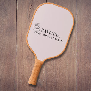 Luxury Blush Pink Rose Line Art Personalized Name Pickleball Paddle