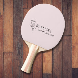 Luxury Blush Pink Rose Line Art Personalized Name Ping Pong Paddle