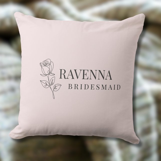 Luxury Blush Pink Rose Line Art Personalized Name  Throw Pillow (Creator Uploaded)