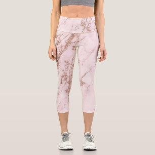 Luxury Blush Rose Pink Glitter Marble Capri Leggings