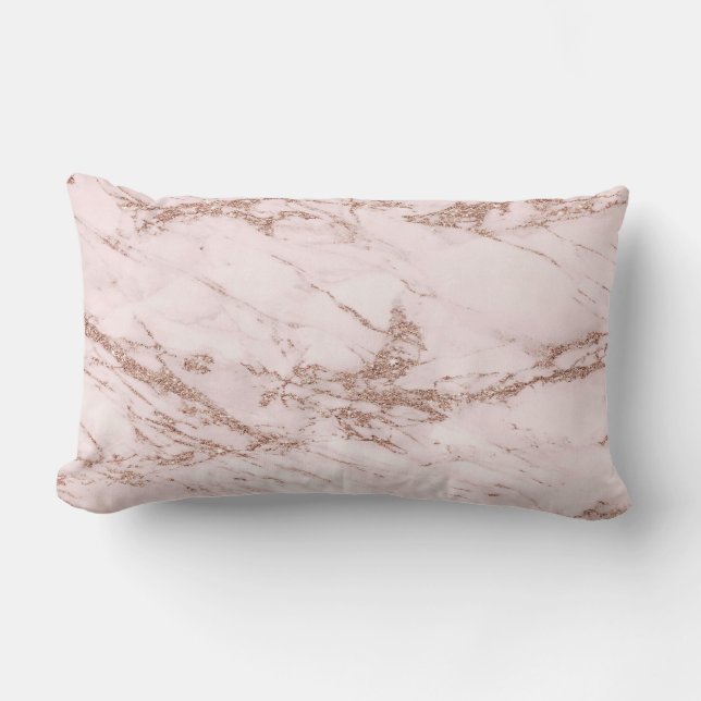 Luxury Blush Rose Pink Glitter Marble Cotton Lumbar Pillow (Front)