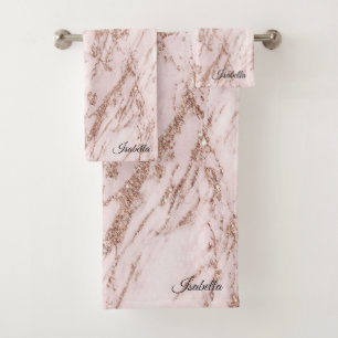 Luxury Blush Rose Pink Glitter Marble Customize Bath Towel Set