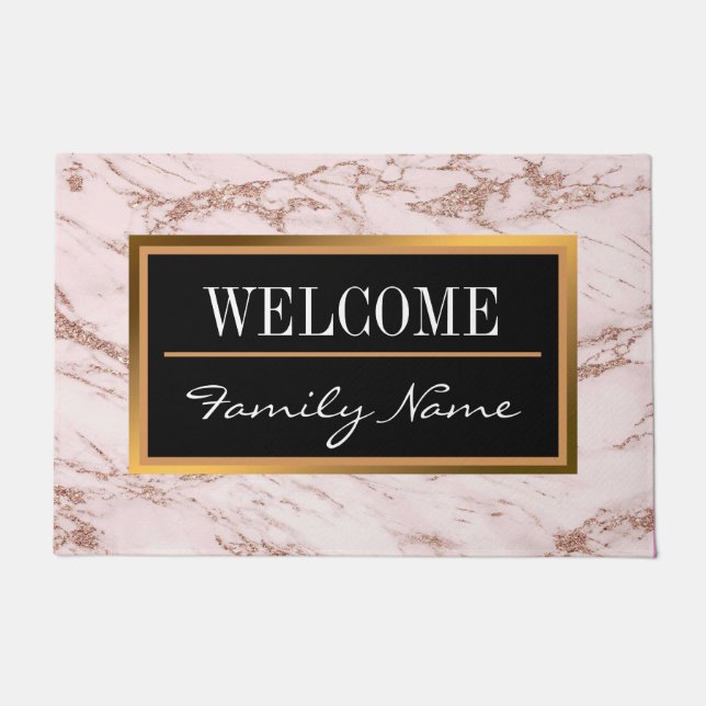 Luxury Blush Rose Pink Glitter Marble Customize Doormat (Front)