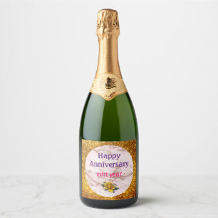 Luxury Blush Rose Pink Glitter Marble Customize Sparkling Wine Label