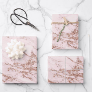 Luxury Blush Rose Pink Glitter Marble Customize Wrapping Paper Sheet