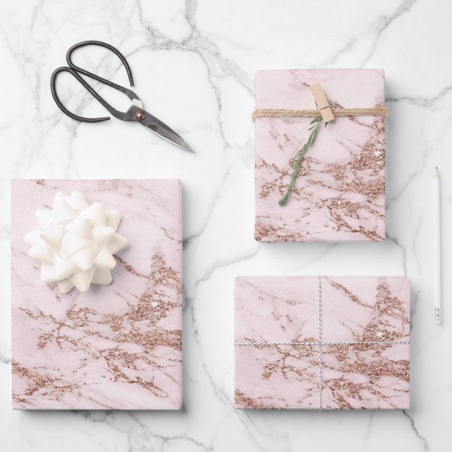 Luxury Blush Rose Pink Glitter Marble Customize Wrapping Paper Sheet (Front)
