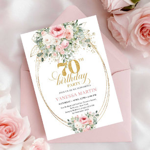 Luxury Blush Roses Digital 70th Birthday Invite