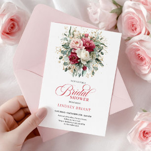 Luxury Bohemian Burgundy Blush Gold Bridal Shower Invitation