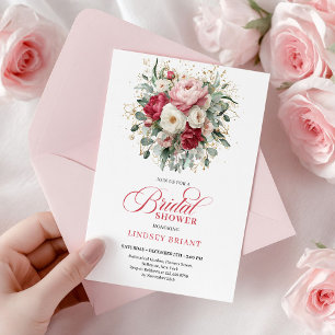 Luxury Bohemian Crimson Red White Greenery Shower Invitation