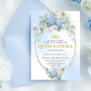 Luxury Boho Blue Flowers Eucalyptus 15th Birthday Invitation