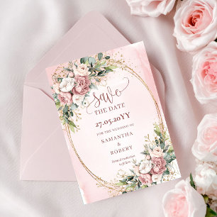 Luxury Boho Blush Pink Greenery Save The Date