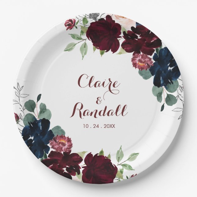 Luxury Boho Colourful Floral Wedding  Paper Plate (Front)