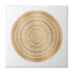 Luxury Boho  Faux Gold Mandala Ornament White Tile<br><div class="desc">Beautiful luxury original Faux Gold Boho Bohemian Mandala Ornament on a white background ceramic tile. Please note that the gold is a flat colour print design and is not an actual gold foil.The background colour is customizable and can be changed to any other.</div>