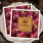 Luxury Boho Marsala Blush Gold 50th Birthday  Napkin<br><div class="desc">✅ For matching items search 26-50 in my collections ✅ Celebrate a milestone birthday in elegance with our 50th Birthday Napkins collection, featuring watercolor florals in rich burgundy, marsala, maroon, deep red, and soft blush tones, accented with shimmering gold leaves. Perfect for women’s milestone birthdays, these napkins combine boho-inspired charm...</div>