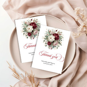 Luxury Boho Marsala Floral Thank You Card