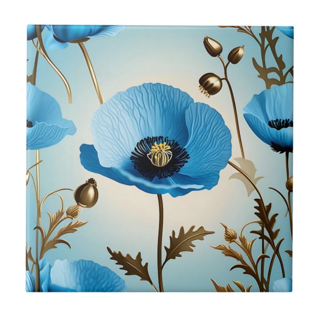 Luxury Botanical Blue Poppy Tile (Front)