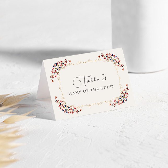 Luxury Botanical Floral Paisley Wedding Place Card (Creator Uploaded)