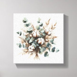 Luxury Botanical Watercolor Art - Cotton Bolls and Canvas Print