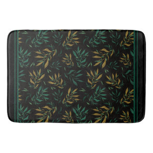 Luxury Botany Pattern from Gold and Green Leaves Bath Mat