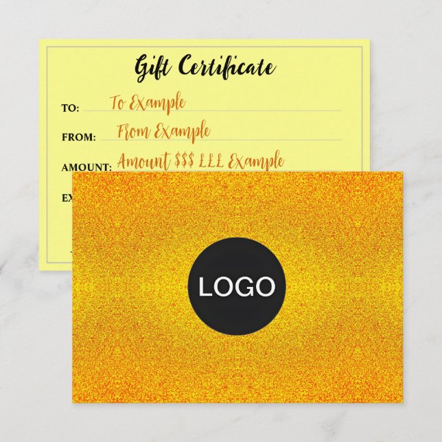 Luxury Brand Logo, Elegant Golden Gift Certificate (Front/Back)