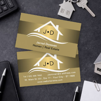 Luxury Brass Gold Real Estate Elegant Professional Business Card