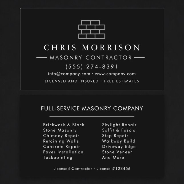 Luxury Bricklayer Brick Masonry Construction Business Card (Creator Uploaded)