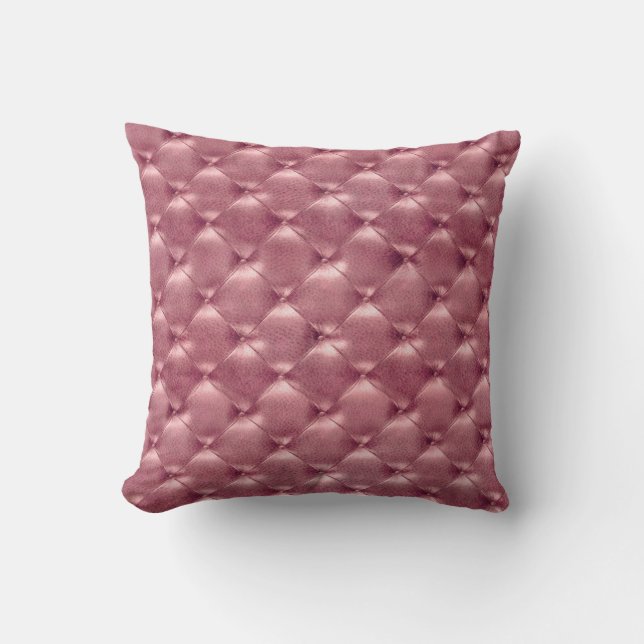 Luxury BrightPink Rose Tufted Leather Opulent Glam Throw Pillow (Front)