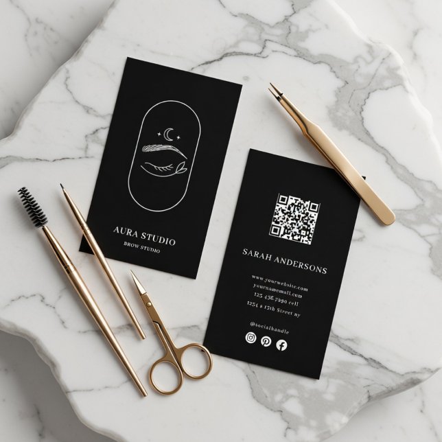 Luxury Brow Artist  Elegant Eyebrow Studio QR Code Business Card (Creator Uploaded)