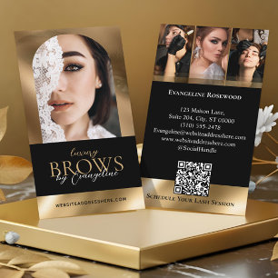 Luxury Brow Artist Salon Arch Photo Black Gold Business Card